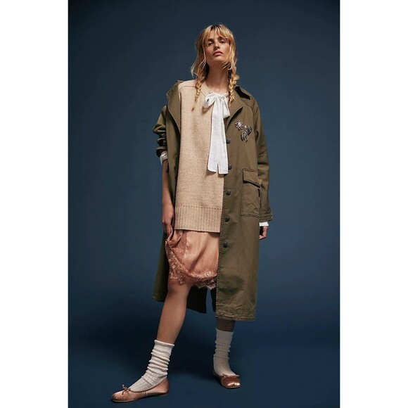 Free People Jackets & Blazers - Free People We The Free Perry Military Duster Coat Jacket Top Cotton XS 281138